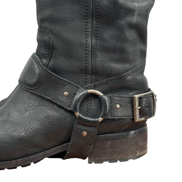 Saks Fifth Ave Harness Moto Boot SZ 40 Women's Black Leather Tall Loose Buckle - Picture 6 of 14